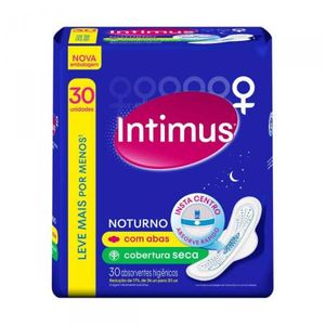 Absorvente Intimus Gel Noturno seca, com abas, 30 unidades