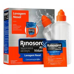 Rinosoro Alto Volume caixa com 30 sachês com 2,16g de pó para solução nasal + 1 frasco aplicador de 240mL