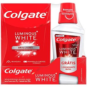 Creme Dental Colgate Luminous White 3 Unidades com 70g + Grátis Enxaguante Bucal