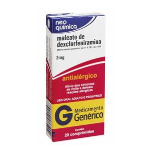 Maleato de Dexclorfeniramina 2mg - 20 Comprimidos