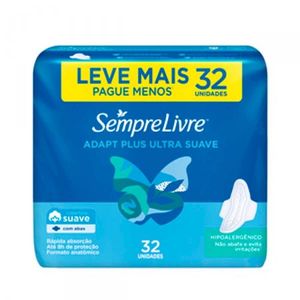 Absorvente Adapt Plus Suave Sempre Livre Com Abas, 32 Unidades, Leve Mais Pague Menos