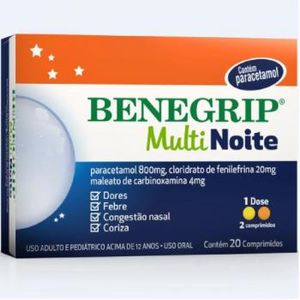 Benegrip Multi Noite 400 + 20 / 400 + 4mg Comprimido - Caixa com 20 Comprimidos