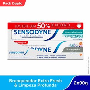 Creme Dental Sensodyne Branqueador Extra Fresh 90g + 50% Desconto Limpeza Profunda 90g