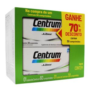 Kit Suplemento Alimentar Centrum Adulto A a Zinco - 60 Comprimidos + 30 Comprimidos