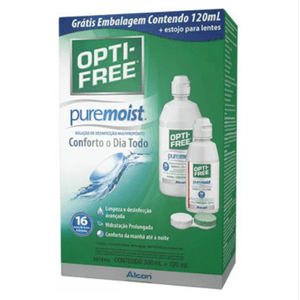 Kit Solucao Opti-Free Puremoist 300ml+120ml+ Estojo para lentes de contato