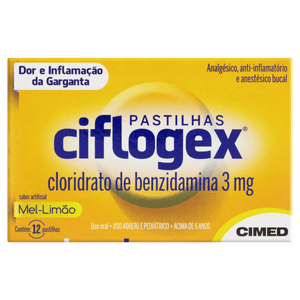 Ciflogex 3mg Pastilha Sabor Mel e Limão   Caixa com 12 Pastilhas