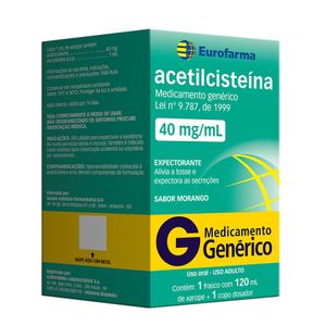 Acetilcisteína 40mg/mL Xarope Sabor Morango - Frasco com 120mL