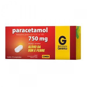 Paracetamol 750MG Comprimido   Caixa com 20 Comprimidos