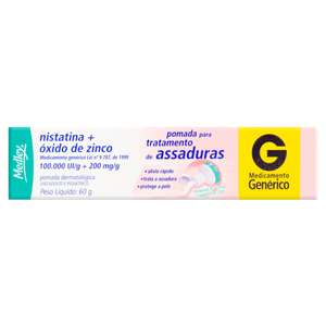 Nistatina + Óxido de Zinco 100000UI/G + 200MG/G Pomada dermatológica   Bisnaga com 60 g