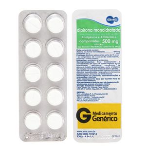 Dipirona 500mg   Blíster com 10 Comprimidos