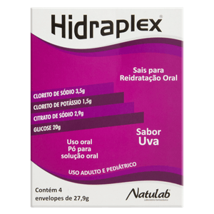 Hidraplex Sais para Reidratação Oral Sabor Uva 4 Envelopes