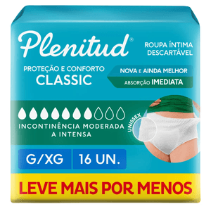 Roupa Íntima Descartável Plenitud Classic G/XG 16 Unidades