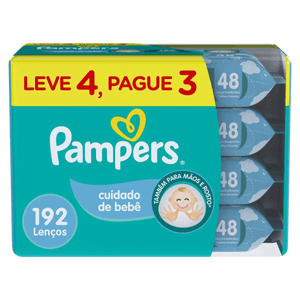 Kit Lenços Umedecidos Pampers Cuidados do Bebê 4x48 Unidades